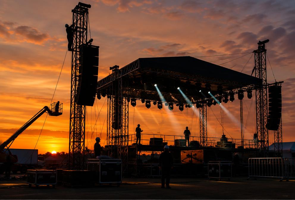 Full stage production with lighting, LED screen and audience