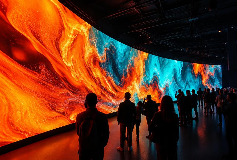 Large LED video wall behind a stage at an event