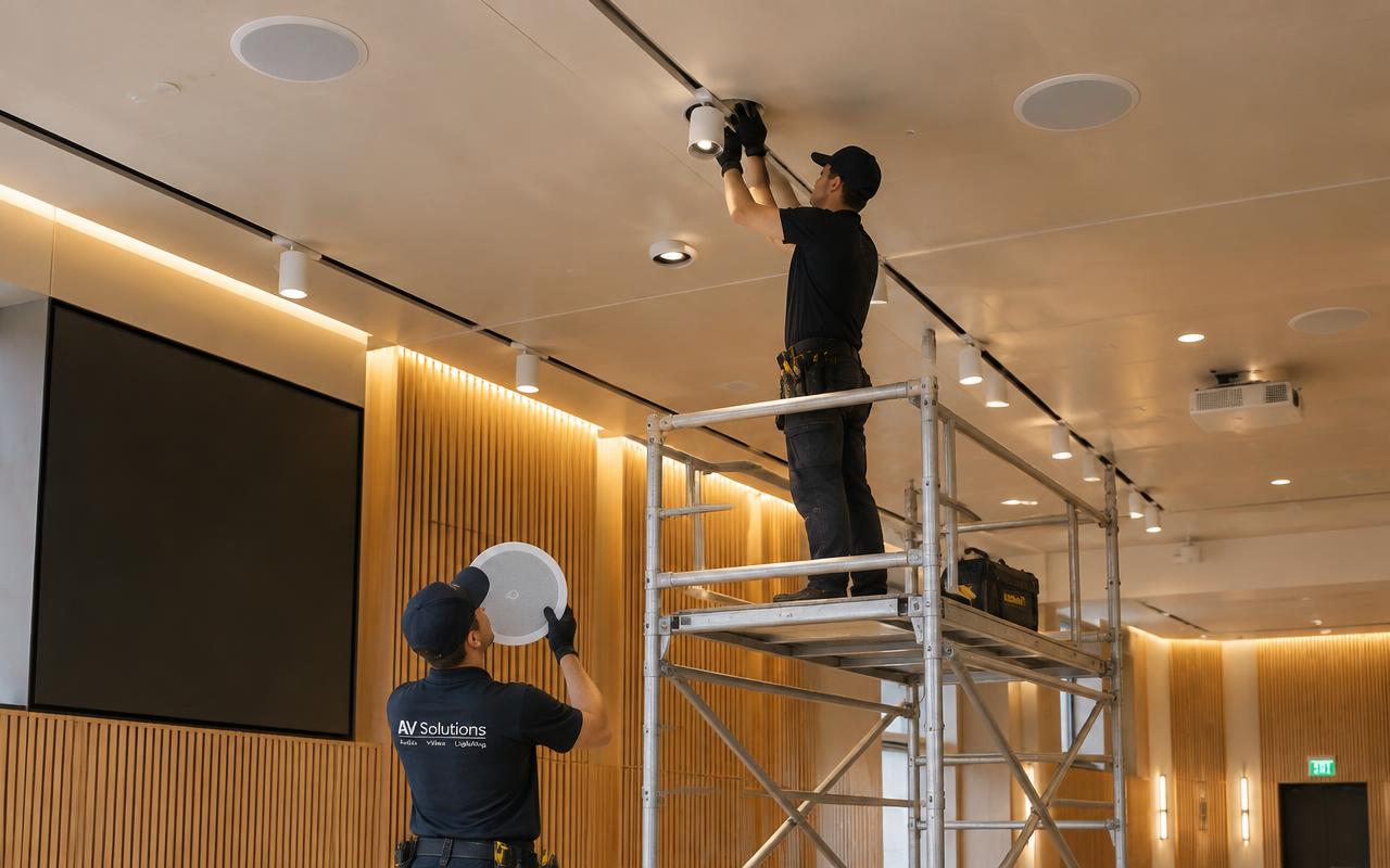 Permanently installed audio visual system in a meeting room